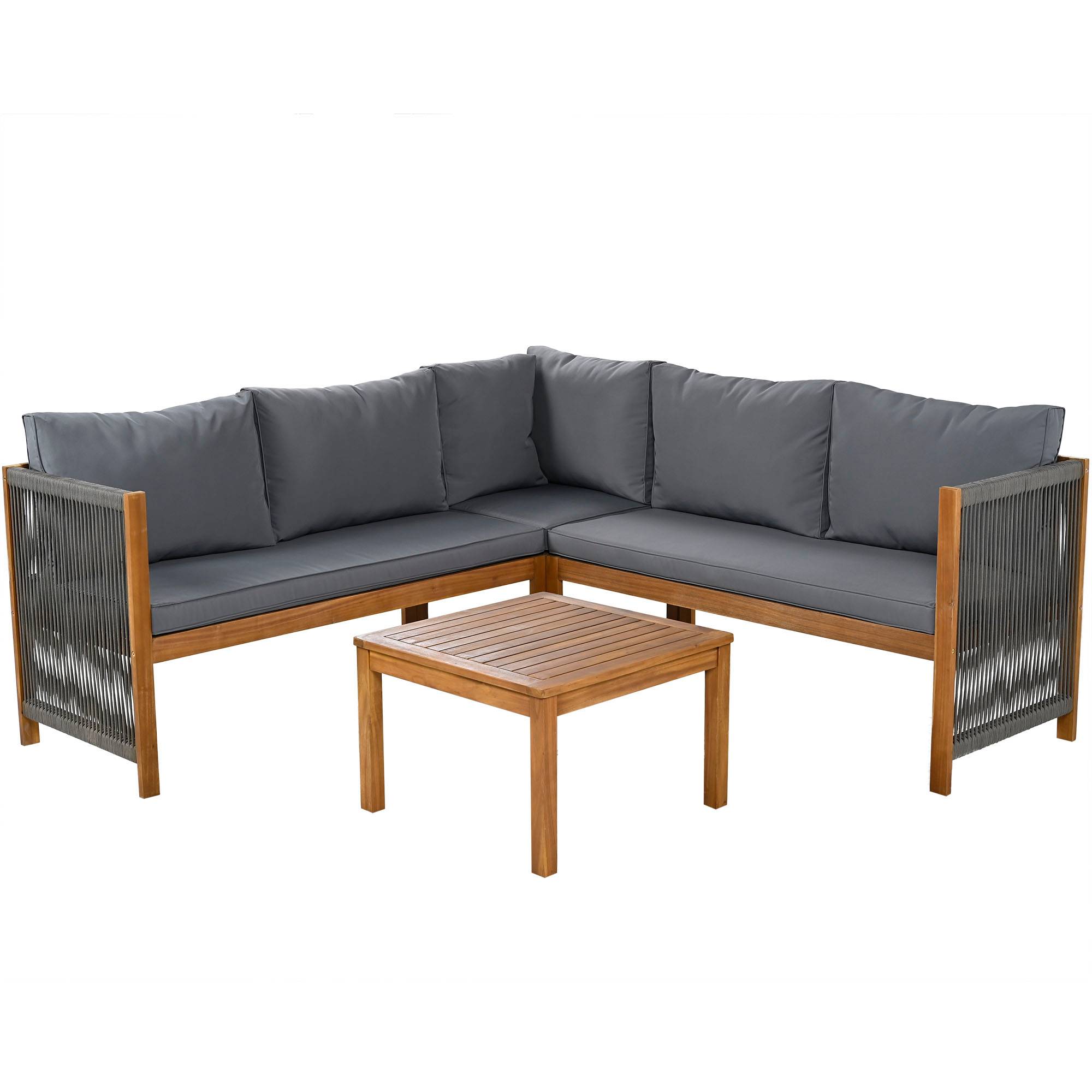 Set de jardin avec canapé d'angle, table en acacia et coussins, Gris - PANGIVO - Image 10