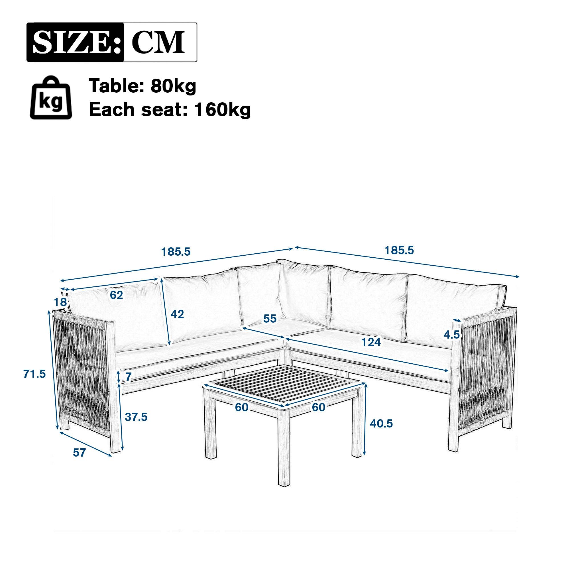 Set de jardin avec canapé d'angle, table en acacia et coussins, Gris - PANGIVO - Image 3