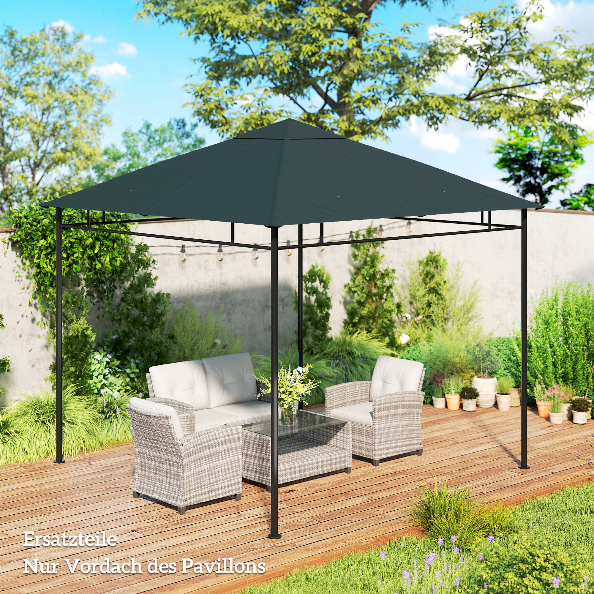 Toit remplacement pavillon jardin polyester 2,98x2,98 m gris foncé - Image 3