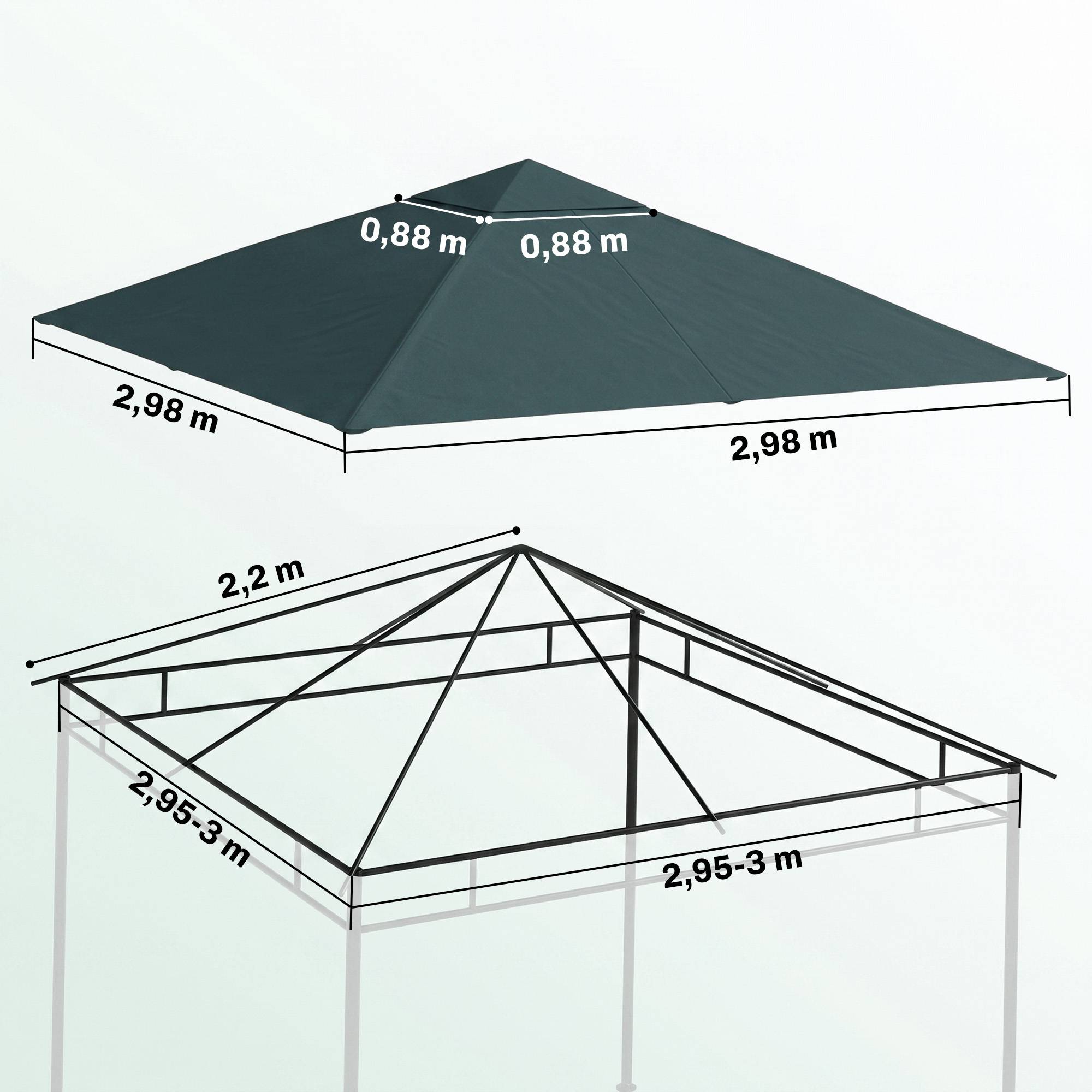 Toit remplacement pavillon jardin polyester 2,98x2,98 m gris foncé - Image 5