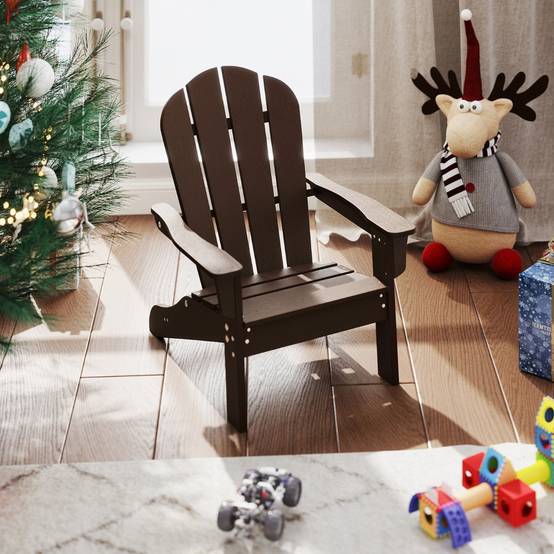 Chaise Adirondack pour Enfant Chaise de Jardin en Polyéthylène Haute Densité Ergonomique pour 3-8 Ans Marron - Image 2