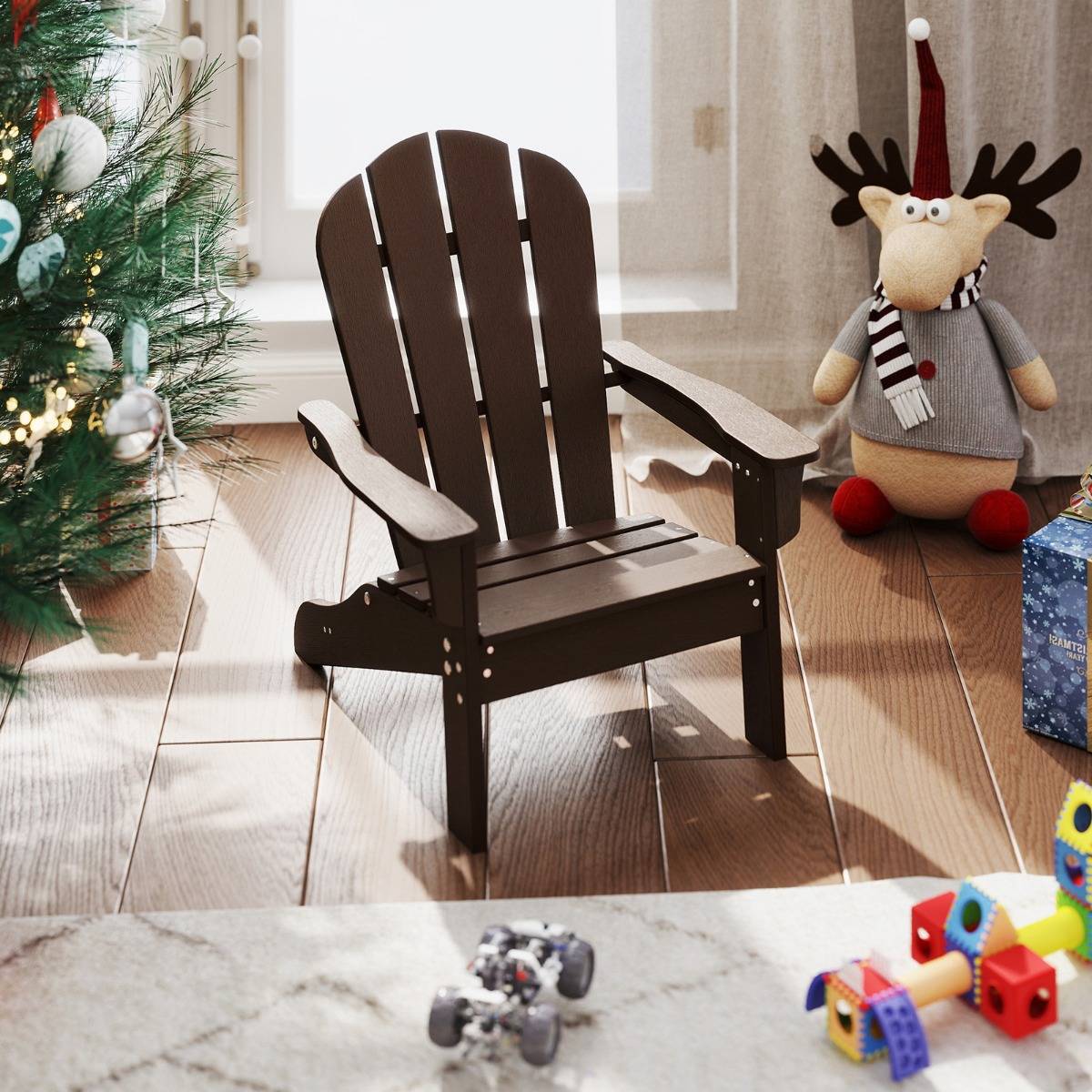 Chaise Adirondack pour Enfant Chaise de Jardin en Polyéthylène Haute Densité Ergonomique pour 3-8 Ans Marron - Image 2