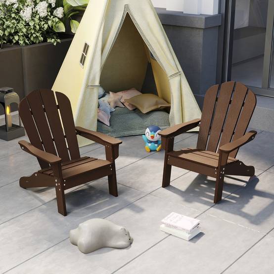 Chaise Adirondack pour Enfant Chaise de Jardin en Polyéthylène Haute Densité Ergonomique pour 3-8 Ans Marron - Image 3