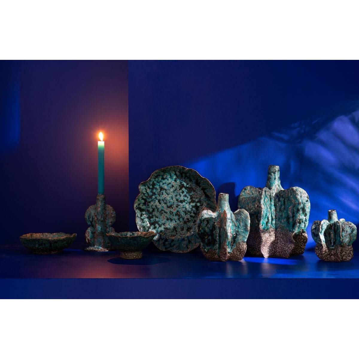 J-Line - Vase Déco en Céramique "Naga" 20cm Bleu Azur - Image 4