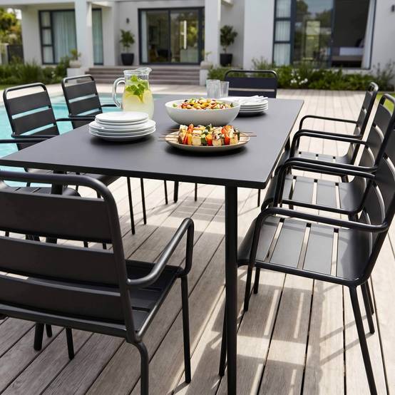 Oviala - Ensemble table de Jardin et 8 fauteuils en métal noir Palavas - Oviala - Image 3
