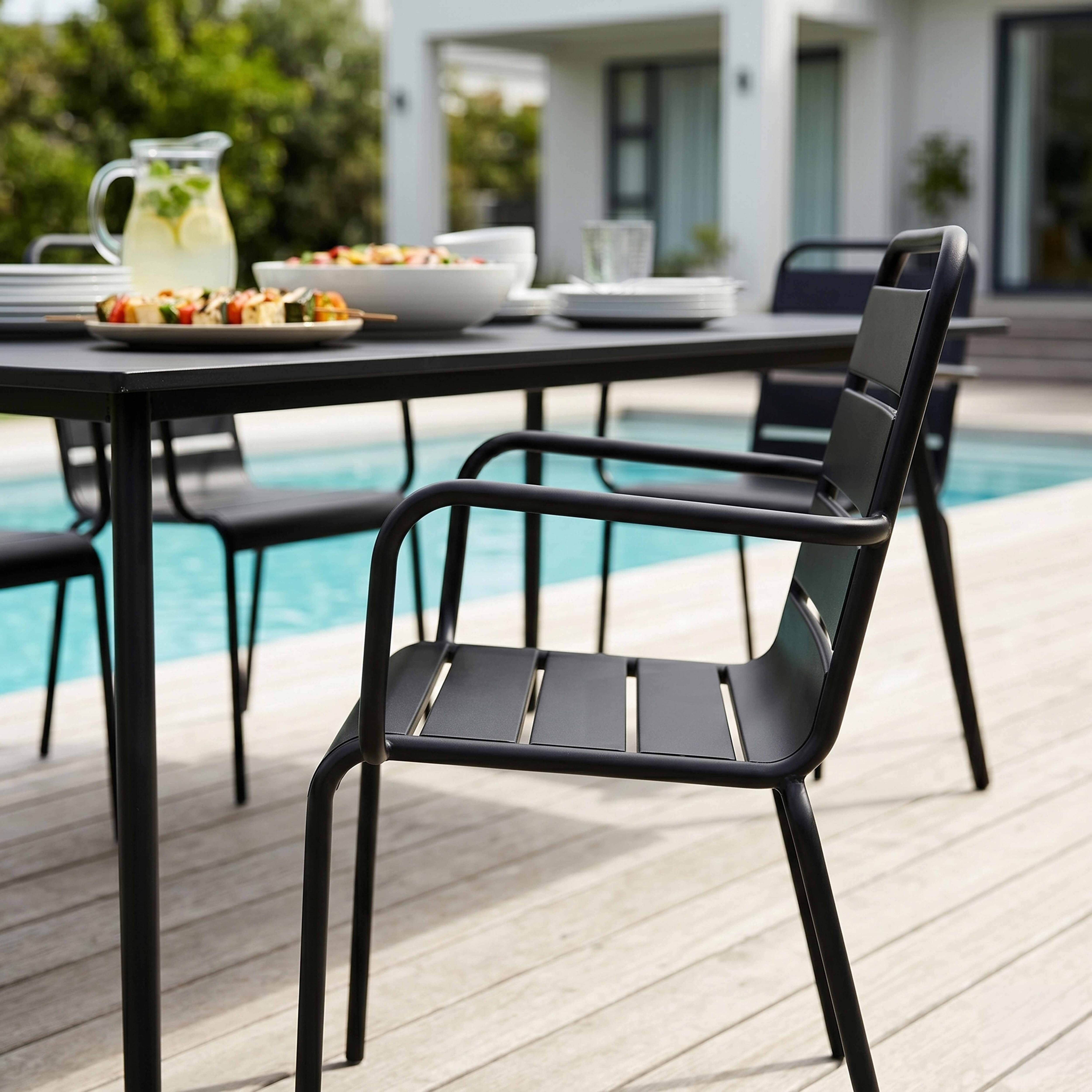 Oviala - Ensemble table de Jardin et 8 fauteuils en métal noir Palavas - Oviala - Image 4