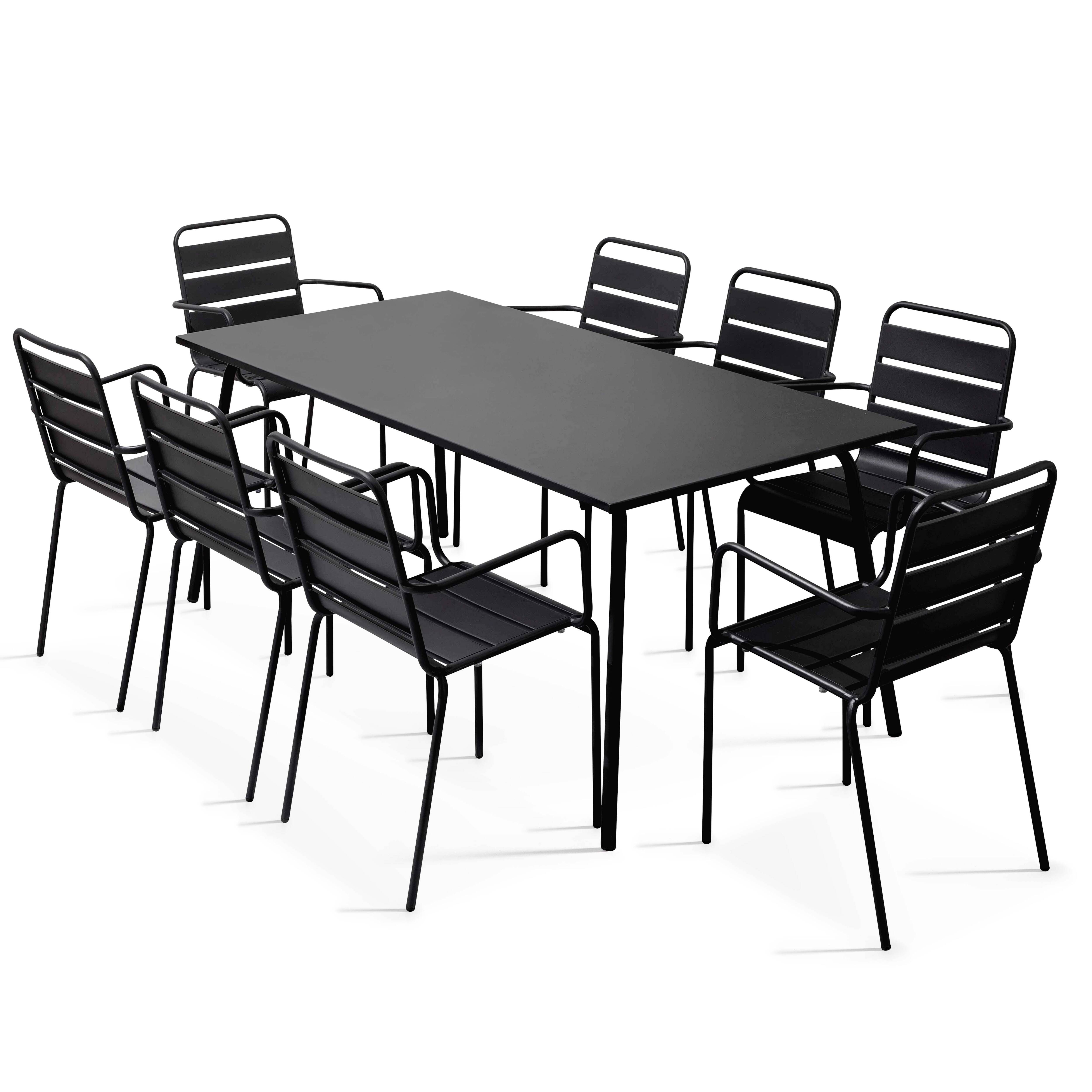 Oviala - Ensemble table de Jardin et 8 fauteuils en métal noir Palavas - Oviala - Image 1