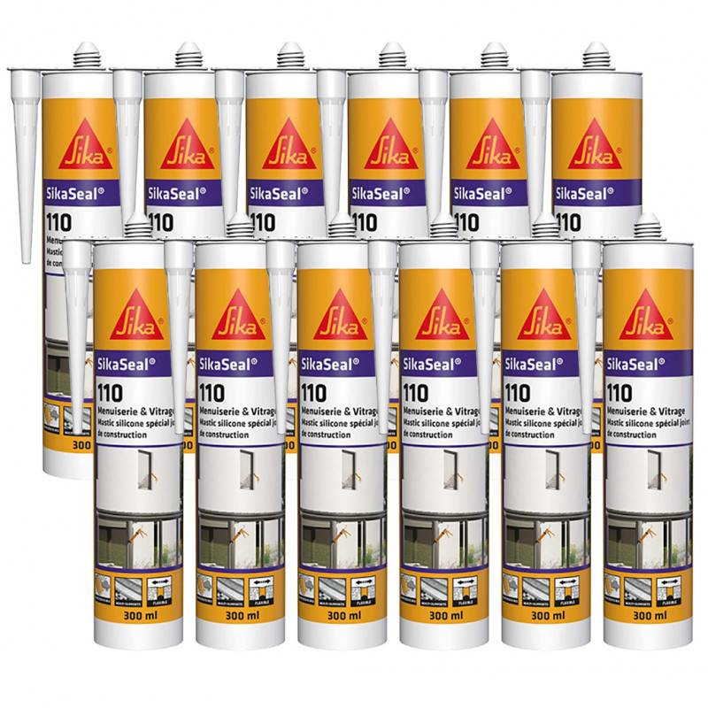 12x Mastic silicone SikaSeal 110 Menuiserie & Vitrage 300ml SIKA - Couleur: Anthracite - Image 1