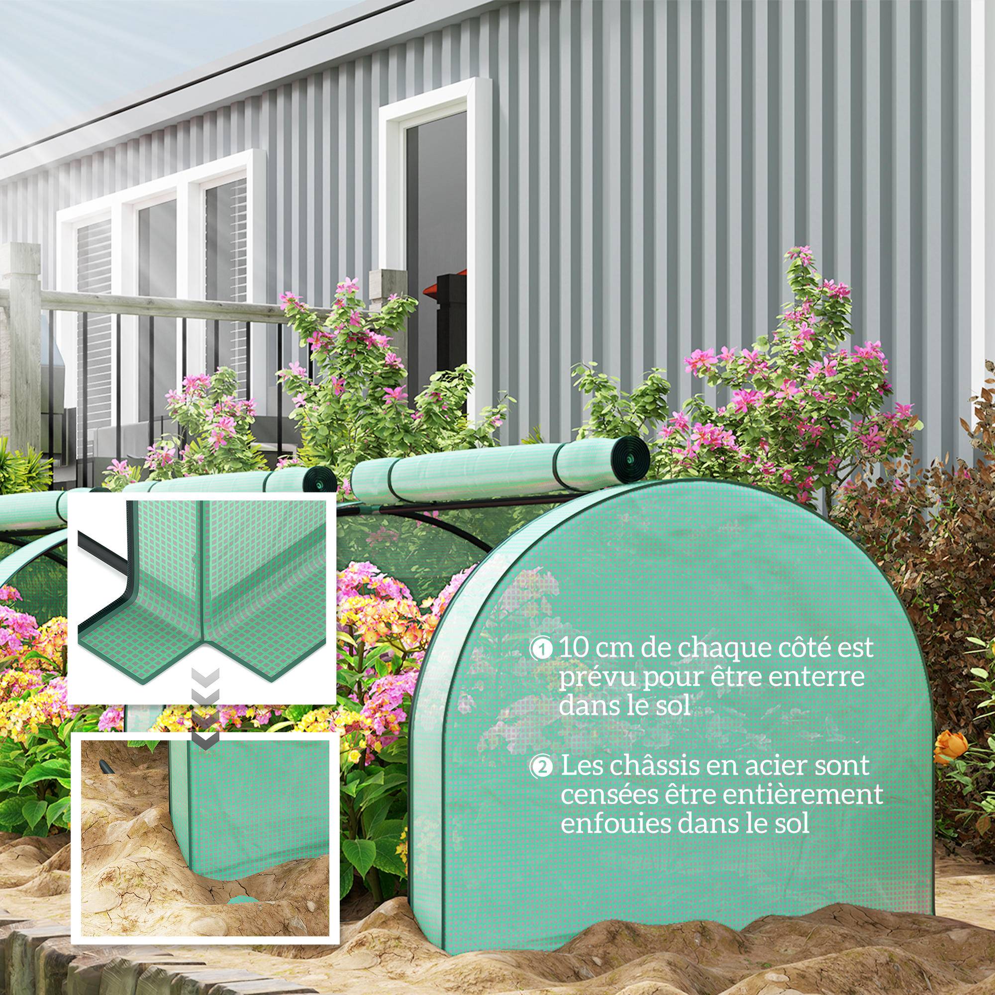 Maison Chic - Mini Serre de Jardin Serre à tomates 3,5x1x0,8H m Acier PE Haute densité 140 g/m² Anti-UV 3 fenêtres vert - Image 6