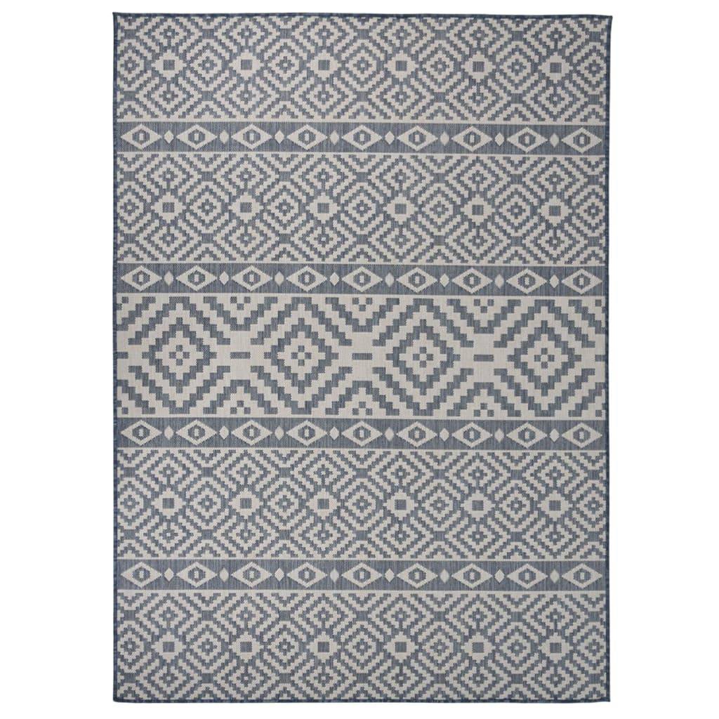 Très Grand Tapis Extérieur Rayé Tissage Plat en Polypropylène pour Patio Bleu 200x280 cm – ComfortXL Outdoor Living - Image 1