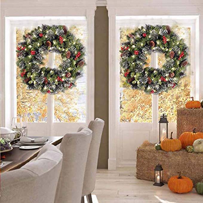 1 couronne de Noël artificielle pour la maison, pour la Saint-Sylvestre, avec branches de pin artificielles, 45 cm - Image 5