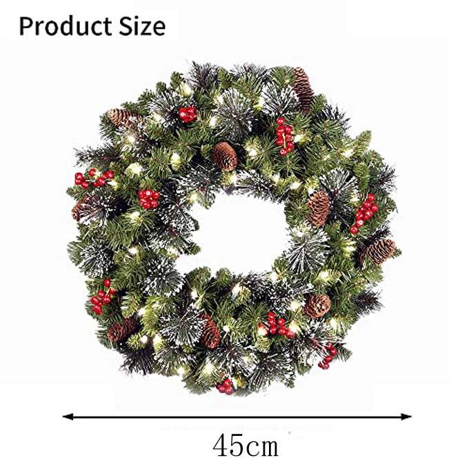 1 couronne de Noël artificielle pour la maison, pour la Saint-Sylvestre, avec branches de pin artificielles, 45 cm - Image 2