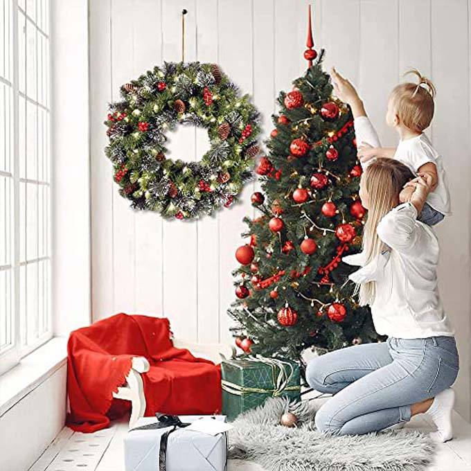 1 couronne de Noël artificielle pour la maison, pour la Saint-Sylvestre, avec branches de pin artificielles, 45 cm - Image 6