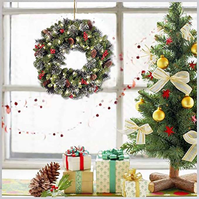 1 couronne de Noël artificielle pour la maison, pour la Saint-Sylvestre, avec branches de pin artificielles, 45 cm - Image 8