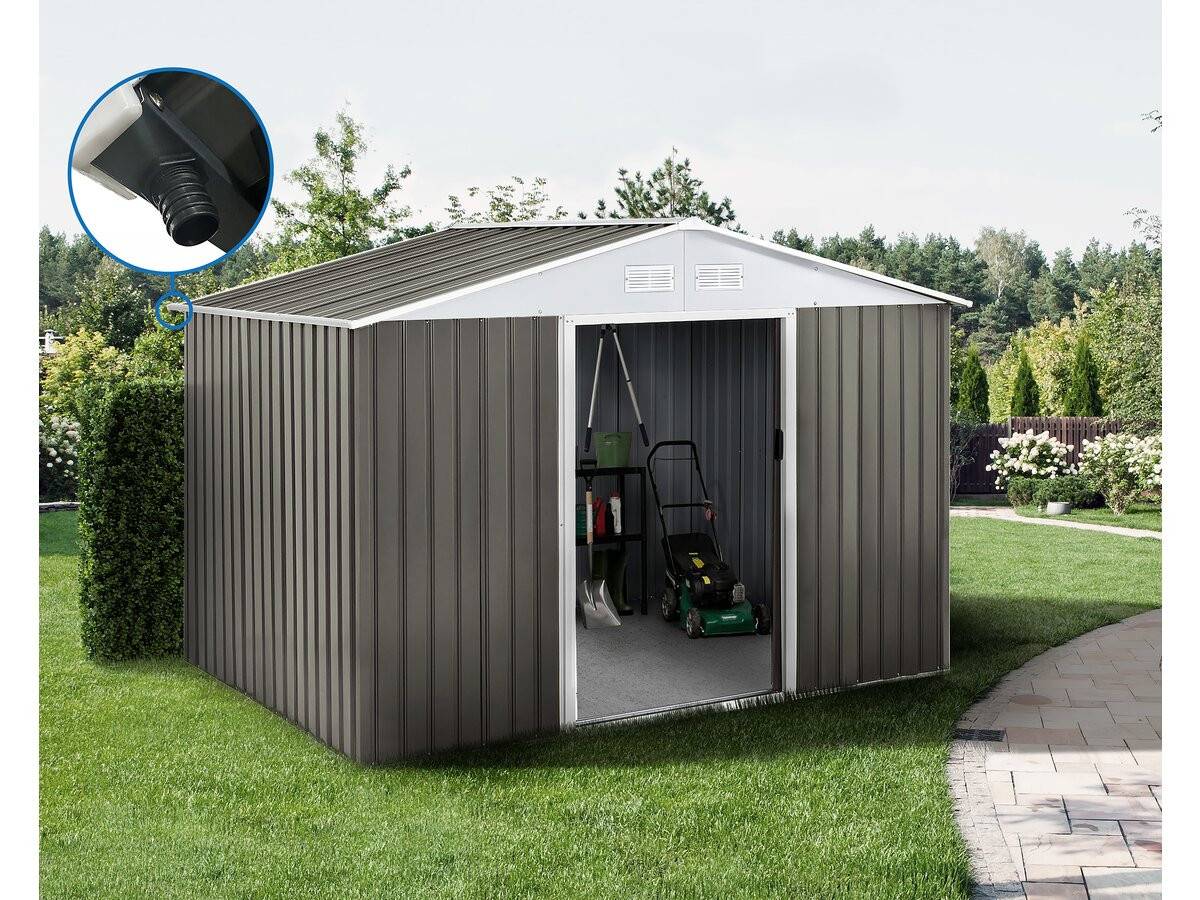 Abri Jardin Métal "dallas" - 8.84m² Avec Gouttière - Taupe -habitat Et Jardin - Image 2