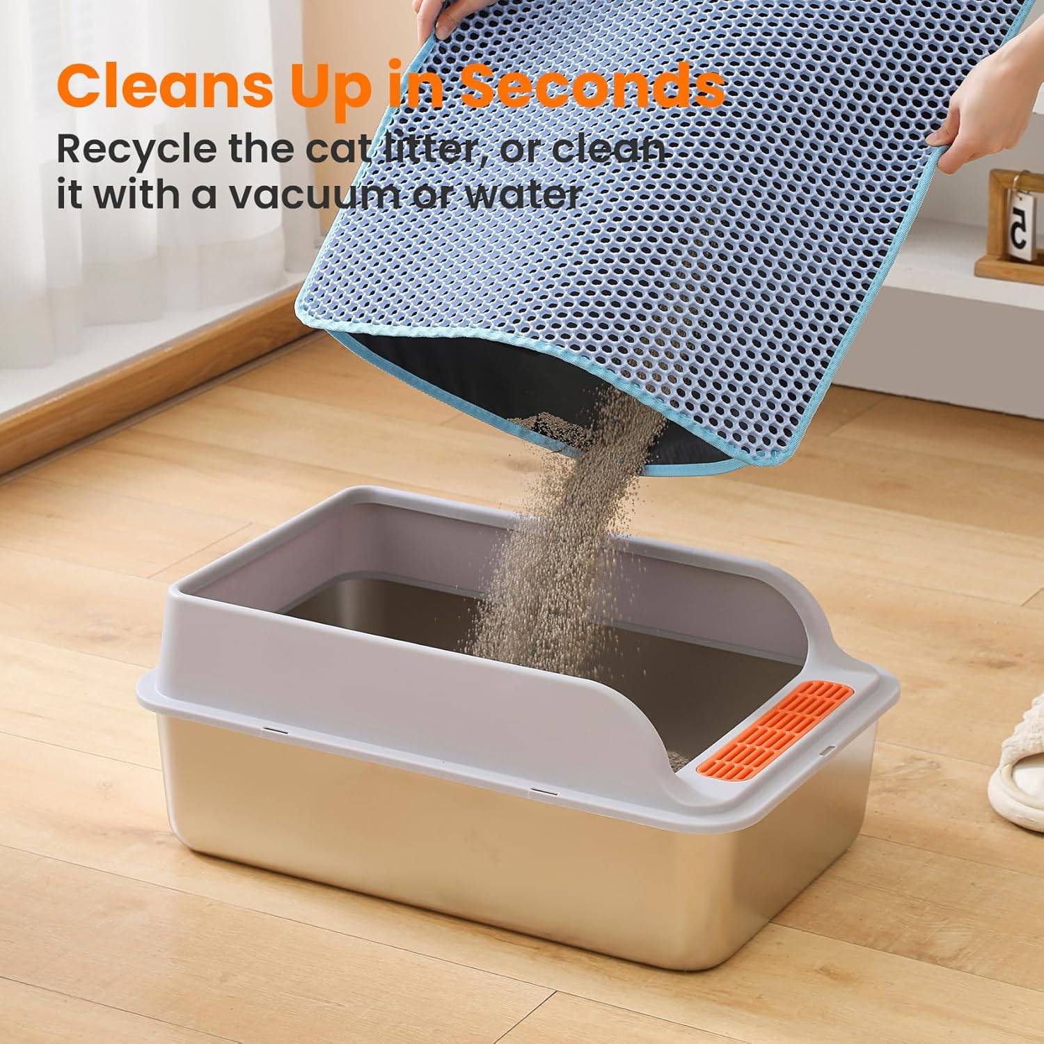 Tapis de litière pour chat, double couche, nid d'abeille, antidérapant, imperméable et anti-urine, accessoire pour chat, 45*60 cm, bleu-Lytech - Image 4