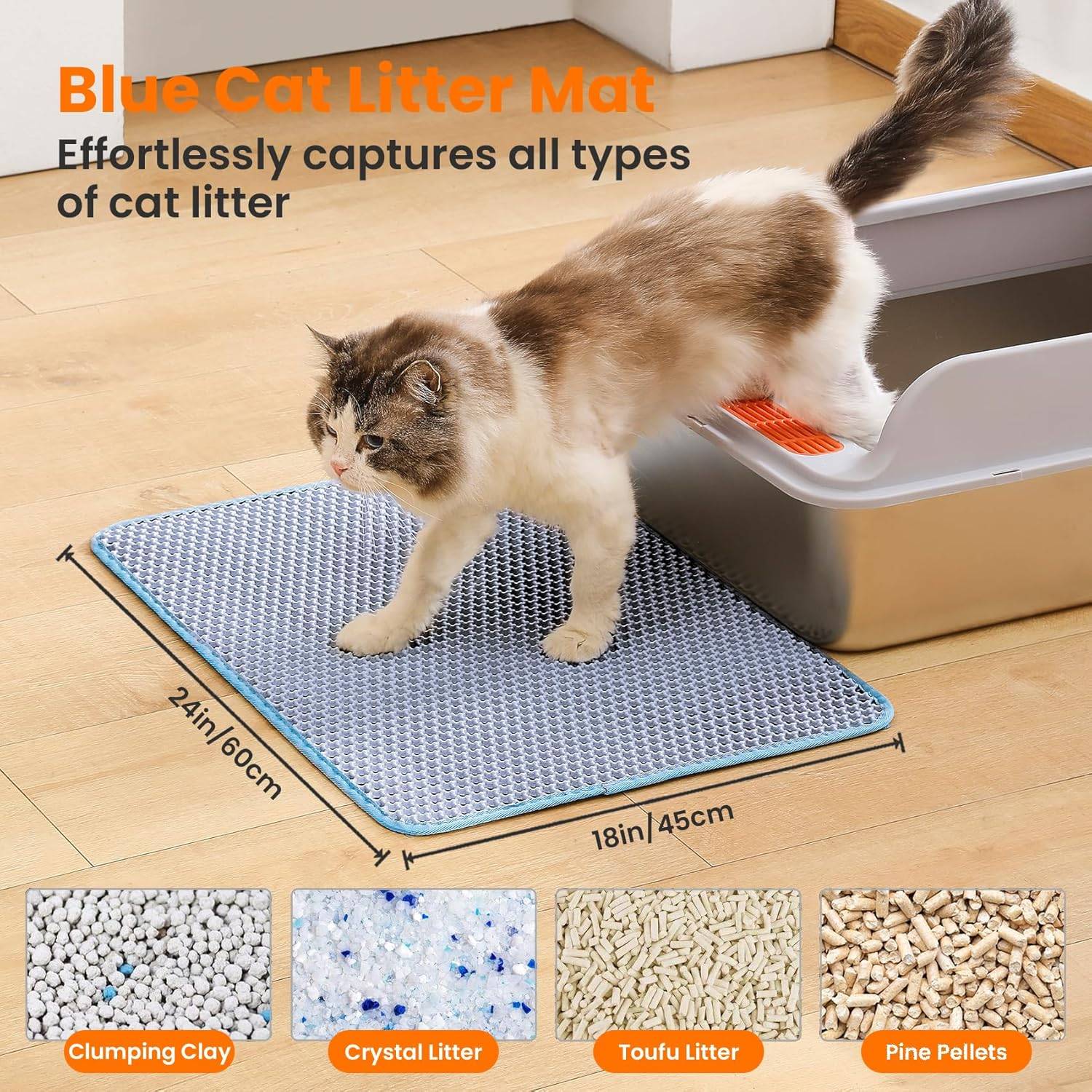 Tapis de litière pour chat, double couche, nid d'abeille, antidérapant, imperméable et anti-urine, accessoire pour chat, 45*60 cm, bleu-Lytech - Image 8