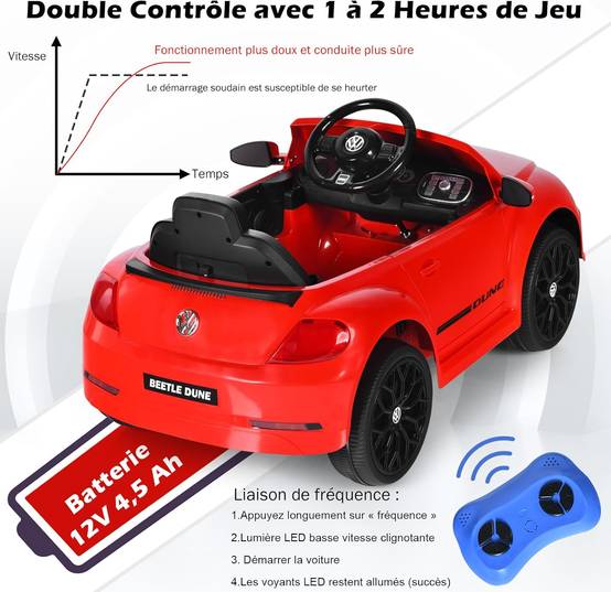 Volkswagen Beetle Voiture Électrique 12V Enfants avec Télécommande 2,4G,Charge 30kg Rouge - Image 2