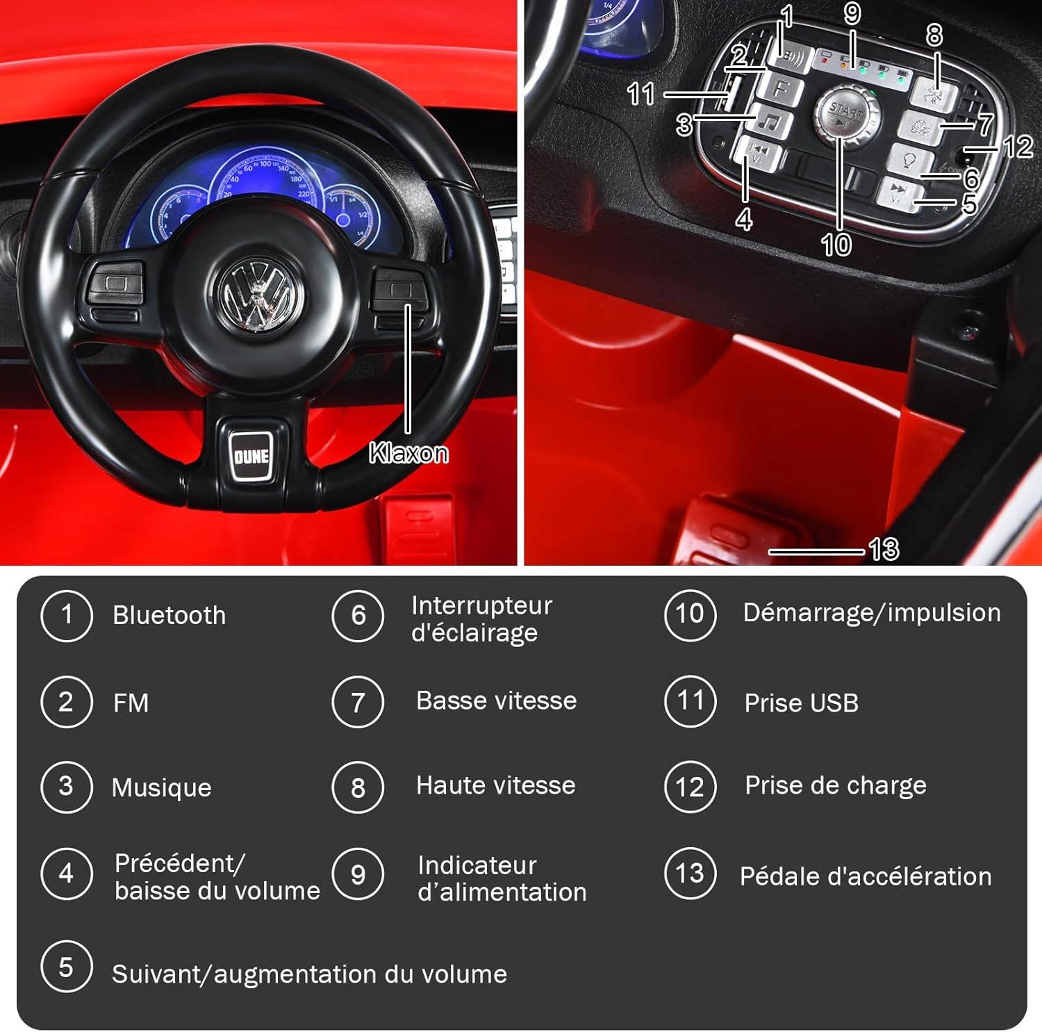 Volkswagen Beetle Voiture Électrique 12V Enfants avec Télécommande 2,4G,Charge 30kg Rouge - Image 3