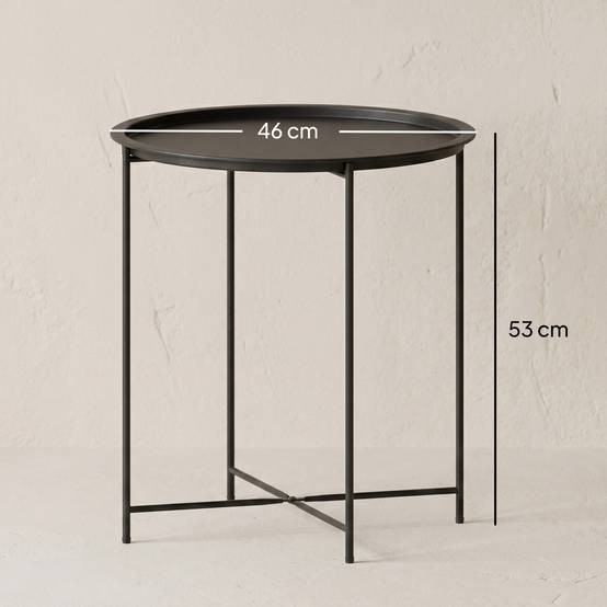 Petite table basse ronde table d'appoint plateau amovible avec bord relevé pieds pliables en acier Ø 46 x 53 cm noir - Image 5