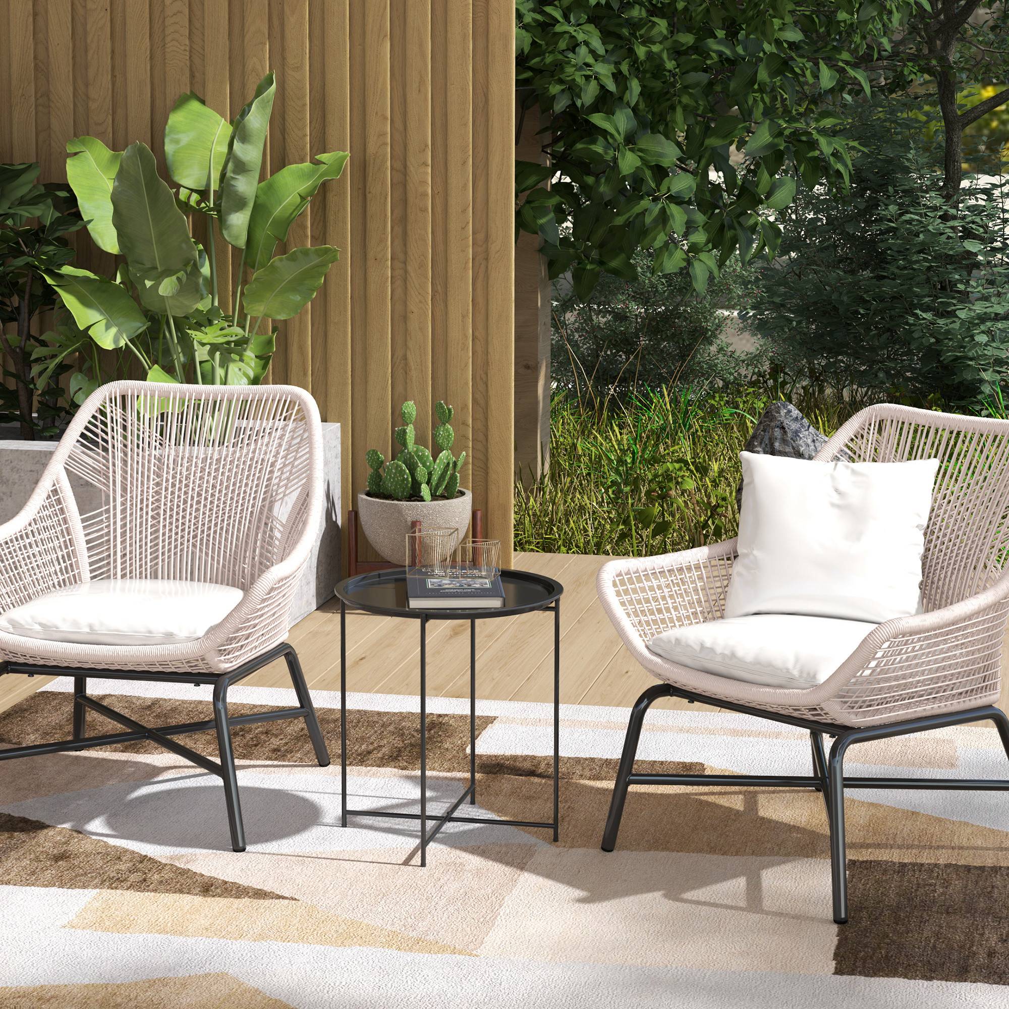 Petite table basse ronde table d'appoint plateau amovible avec bord relevé pieds pliables en acier Ø 46 x 53 cm noir - Image 3