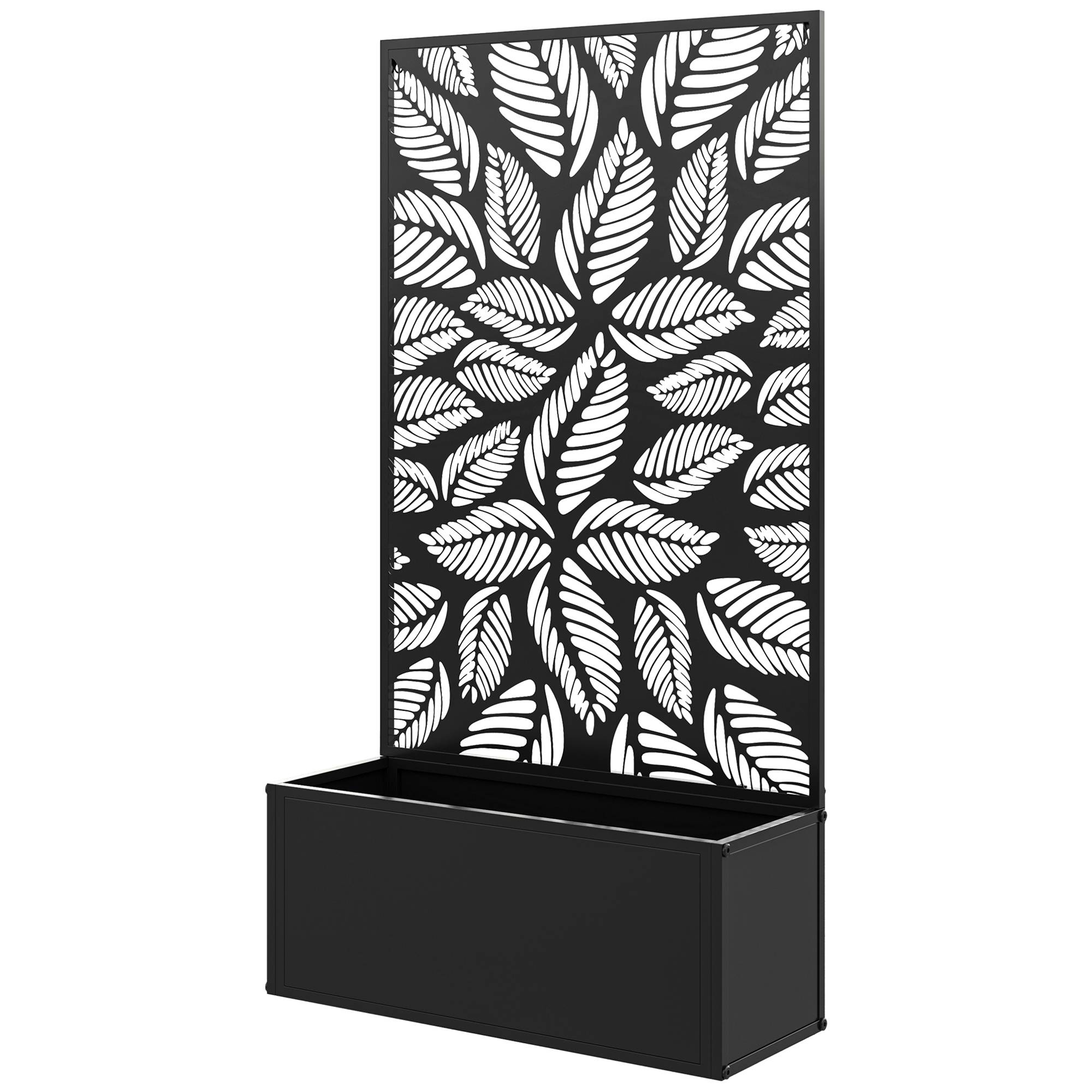 Outsunny - Jardinière avec treillis brise-vue paravent sur pieds/murale bac à fleurs rectangulaire balcon/terrasse/patio métal noir 61x23x113 cm - Outsunny - Image 1