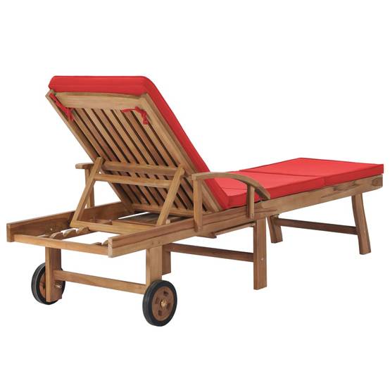 Helloshop26 - Lot de 2 transats chaise longue bain de soleil lit de jardin terrasse meuble d'extérieur avec coussins bois de teck solide rouge - Image 5