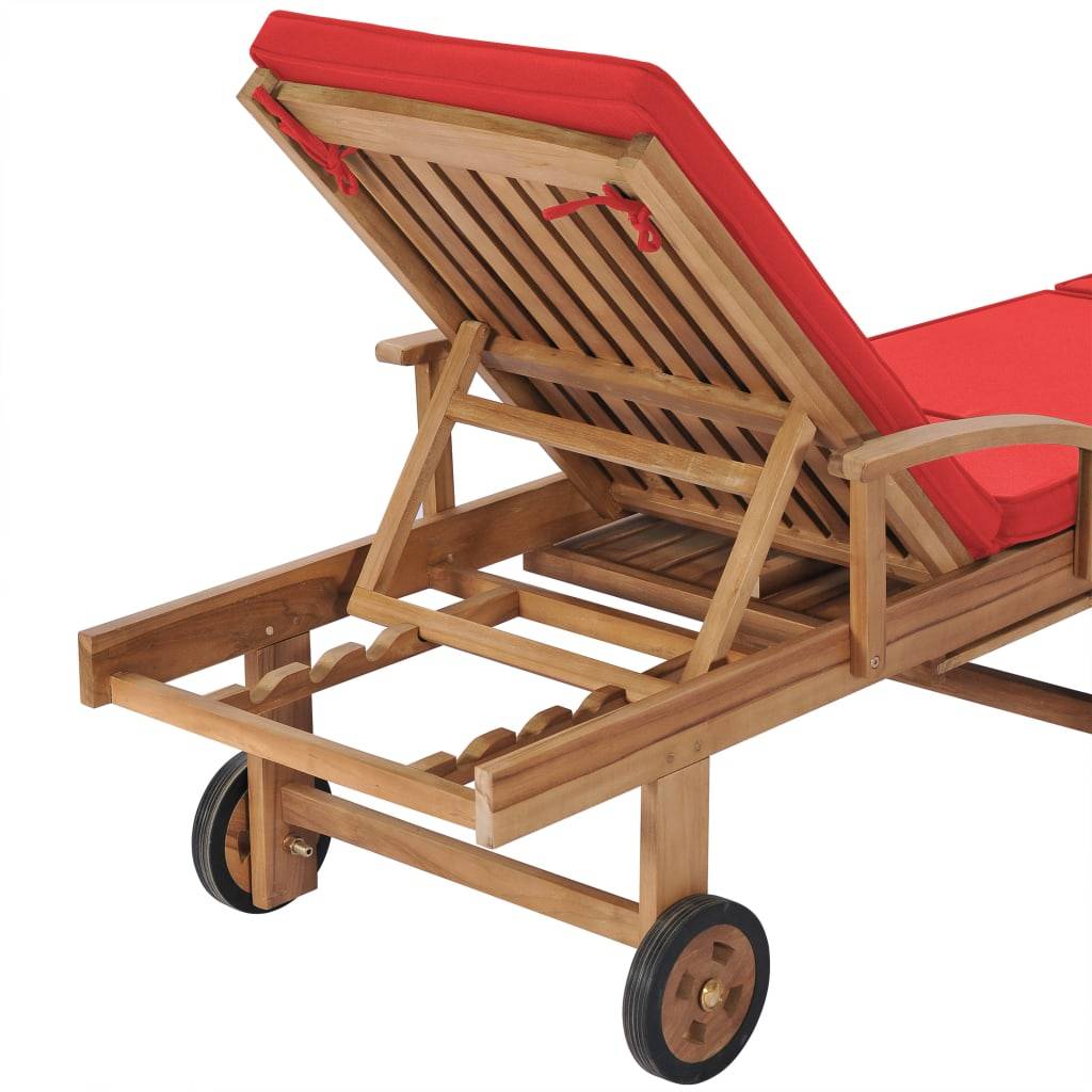 Helloshop26 - Lot de 2 transats chaise longue bain de soleil lit de jardin terrasse meuble d'extérieur avec coussins bois de teck solide rouge - Image 8