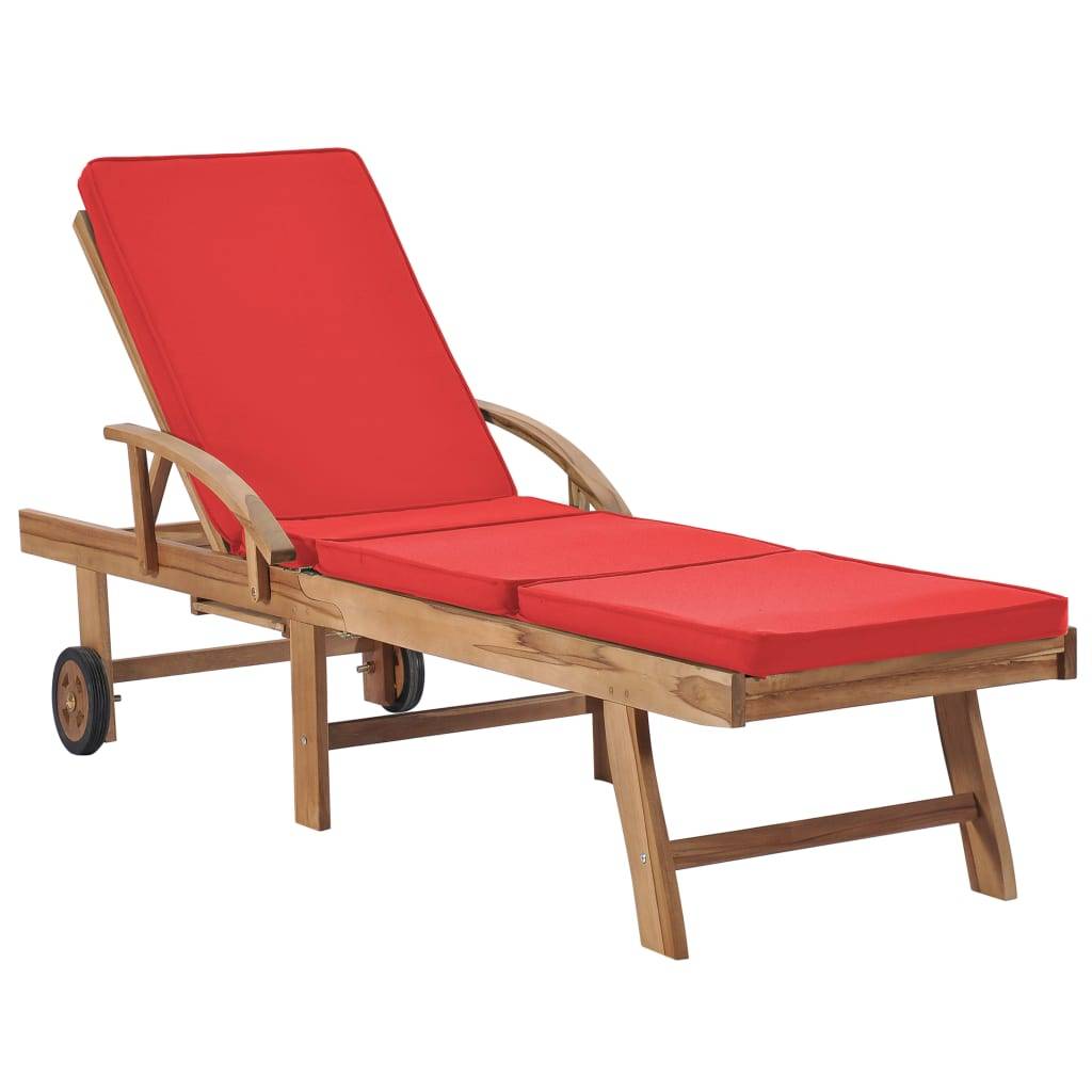 Helloshop26 - Lot de 2 transats chaise longue bain de soleil lit de jardin terrasse meuble d'extérieur avec coussins bois de teck solide rouge - Image 2