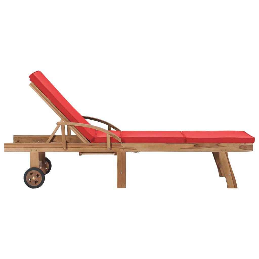 Helloshop26 - Lot de 2 transats chaise longue bain de soleil lit de jardin terrasse meuble d'extérieur avec coussins bois de teck solide rouge - Image 4