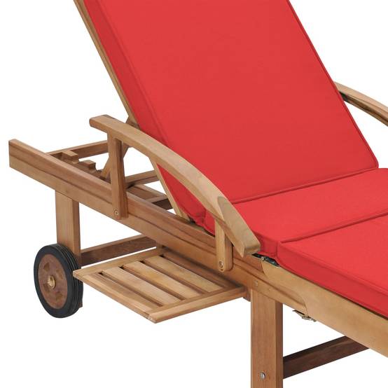 Helloshop26 - Lot de 2 transats chaise longue bain de soleil lit de jardin terrasse meuble d'extérieur avec coussins bois de teck solide rouge - Image 7