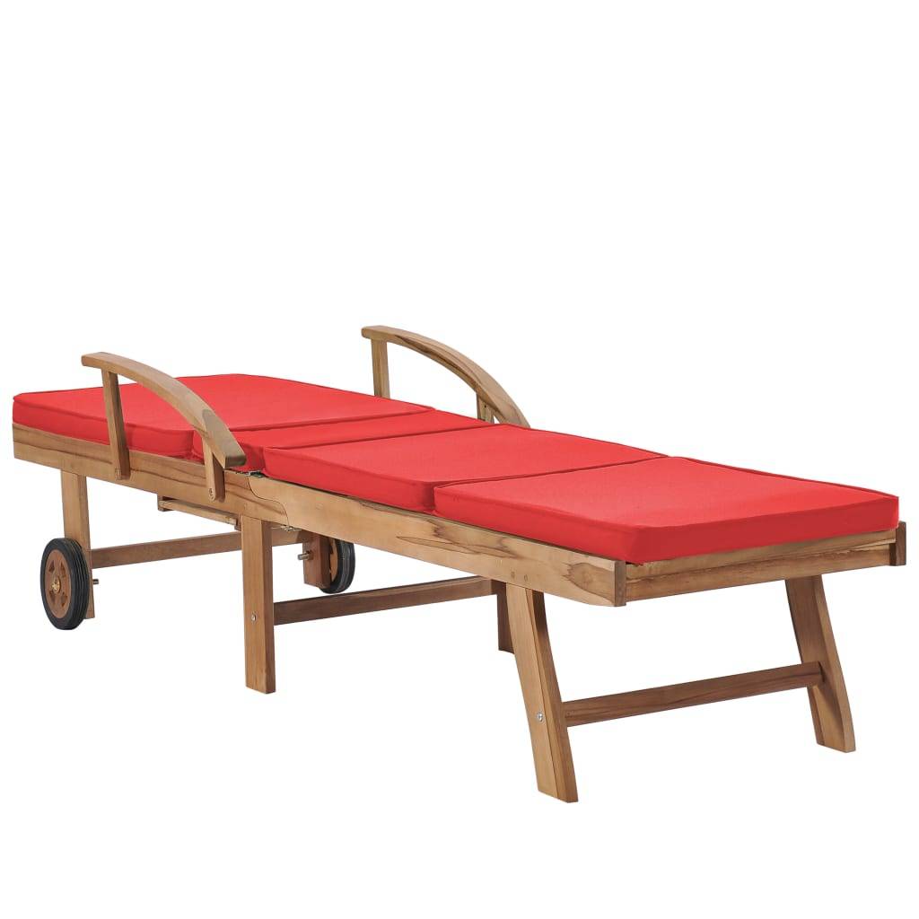 Helloshop26 - Lot de 2 transats chaise longue bain de soleil lit de jardin terrasse meuble d'extérieur avec coussins bois de teck solide rouge - Image 6