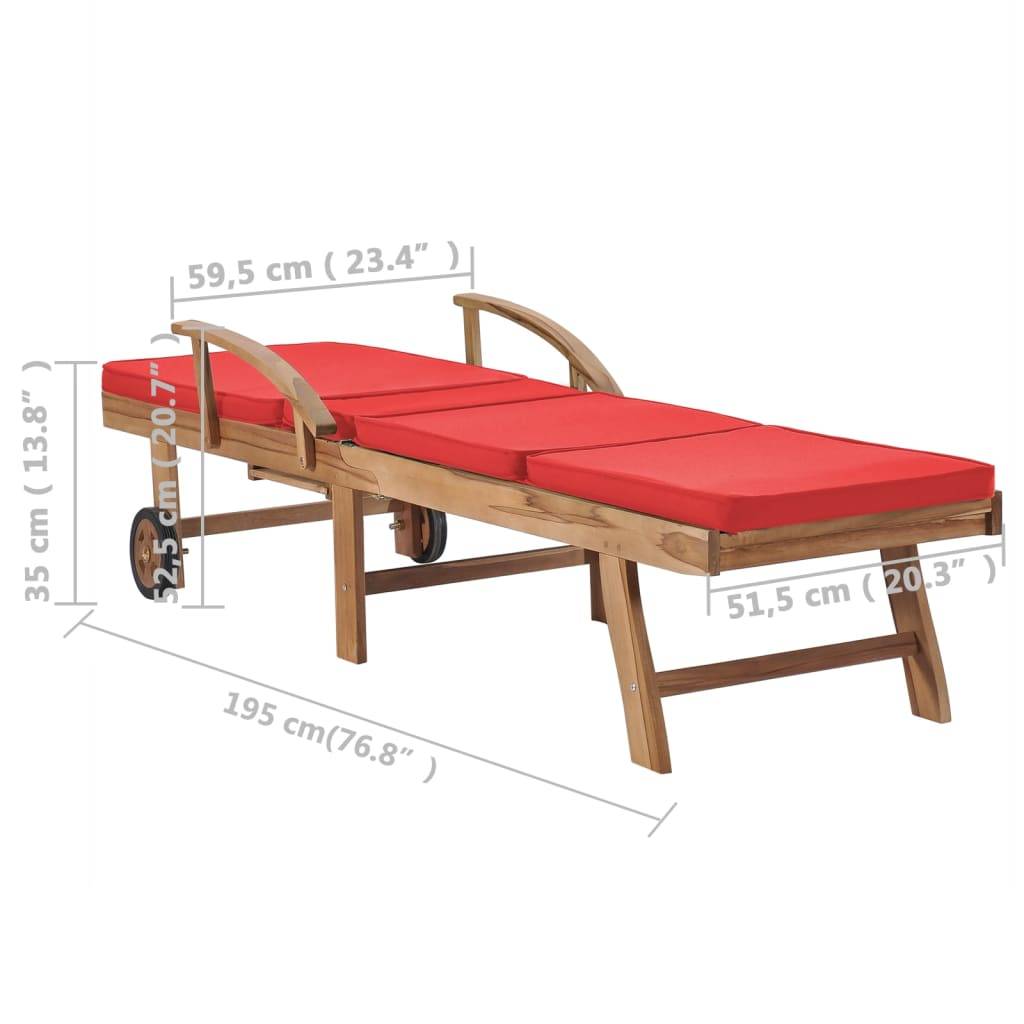Helloshop26 - Lot de 2 transats chaise longue bain de soleil lit de jardin terrasse meuble d'extérieur avec coussins bois de teck solide rouge - Image 9