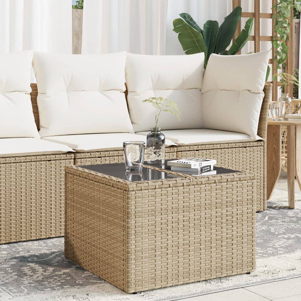 ComfortXL - Table Basse de Jardin Carrée Beige 55cm en Résine Tressée avec Plateau Verre Trempé – ComfortXL Outdoor Living - Image 1