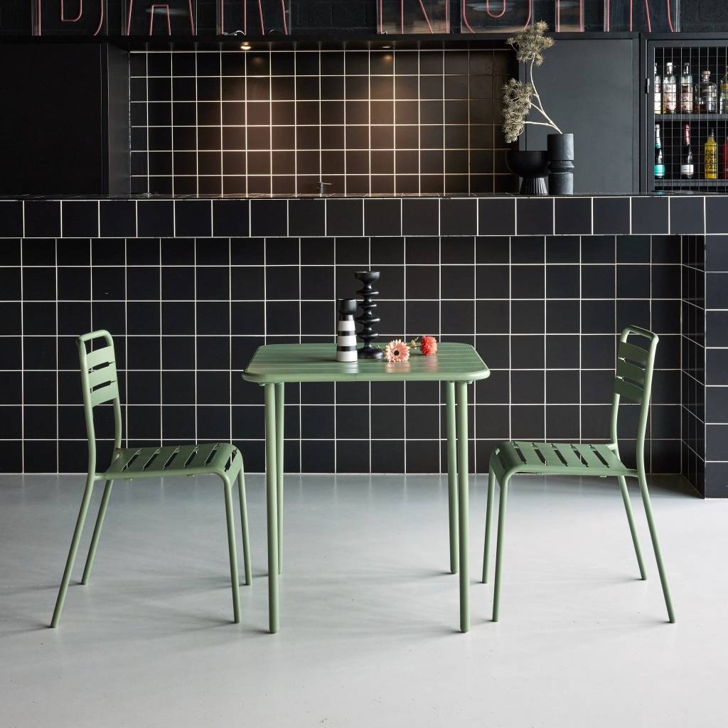 sweeek - Table de jardin métal + 2 assises vert Amélia | sweeek - Image 1