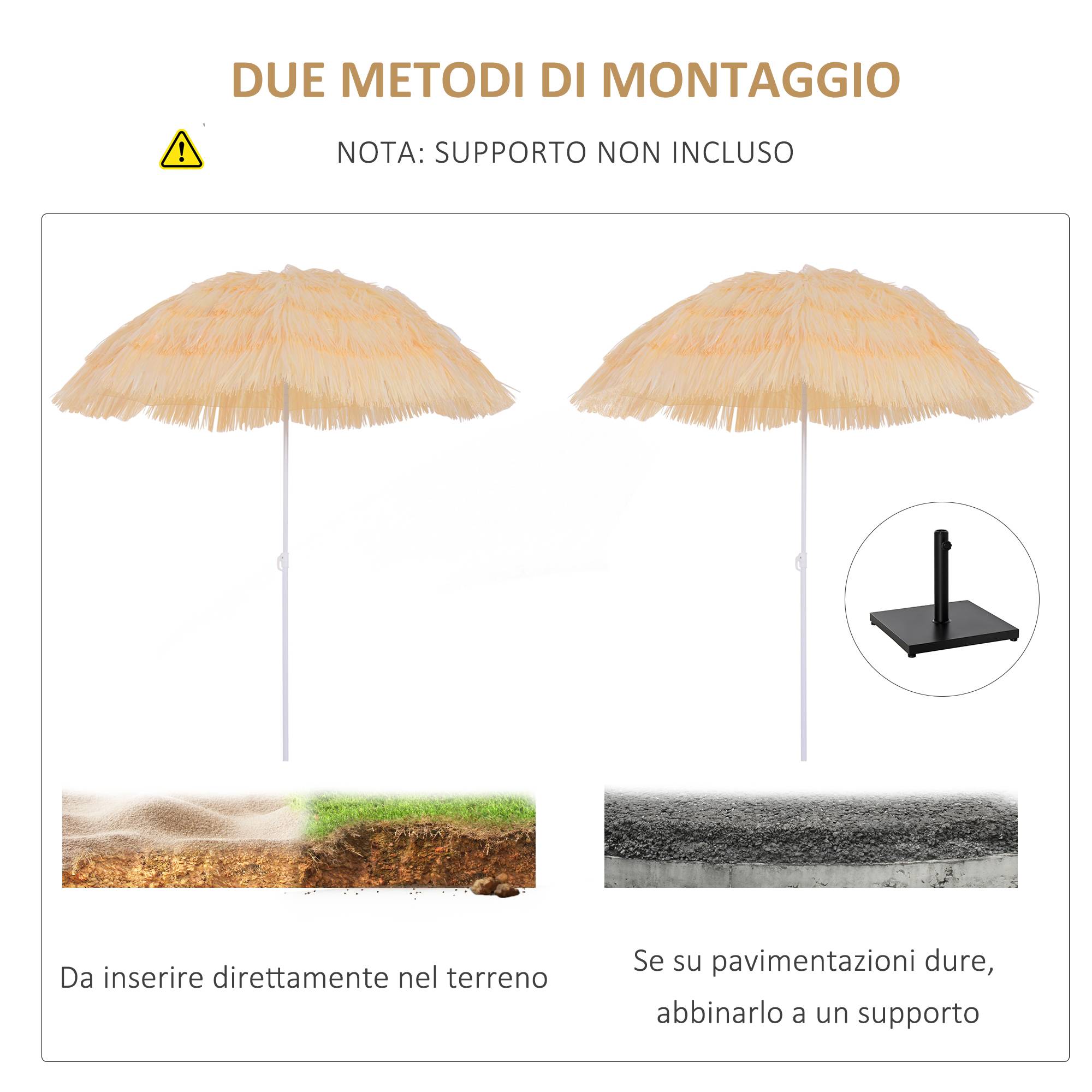 Parasol de plage à 8 baleines avec mât inclinable, en polyester et métal, 1,6x2 m, beige - Image 9
