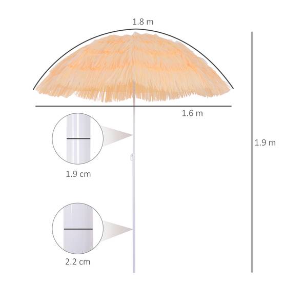 Parasol de plage à 8 baleines avec mât inclinable, en polyester et métal, 1,6x2 m, beige - Image 5