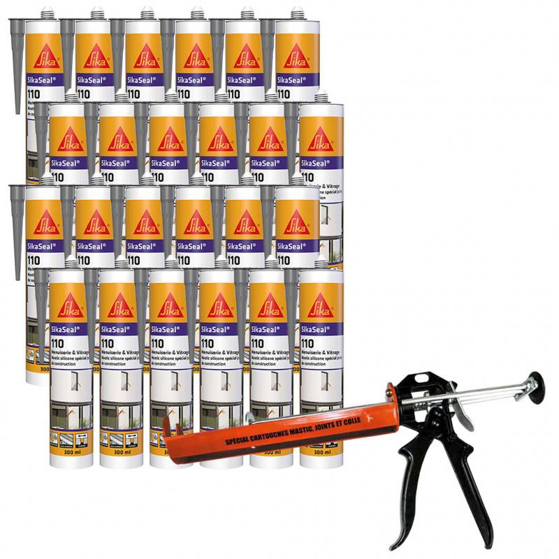 Pack 24 Mastics silicone SikaSeal 110 Menuiserie & Vitrage 300ml SIKA + Pistolet - Couleur: Gris - Image 5