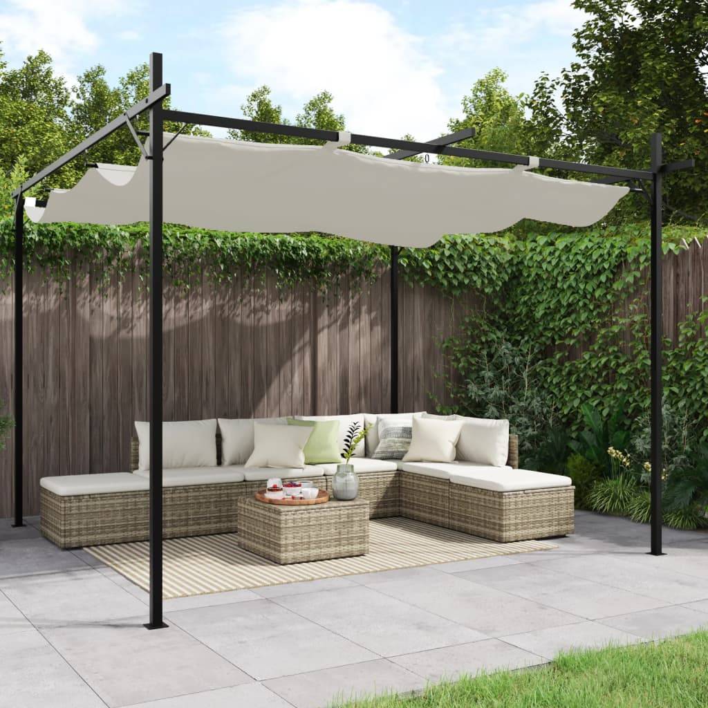 ComfortXL - Pergola Acier Aluminium Jardin Terrasse Toit Rétractable 295x292x230cm Crème - ComfortXL Outdoor Living - Image 1