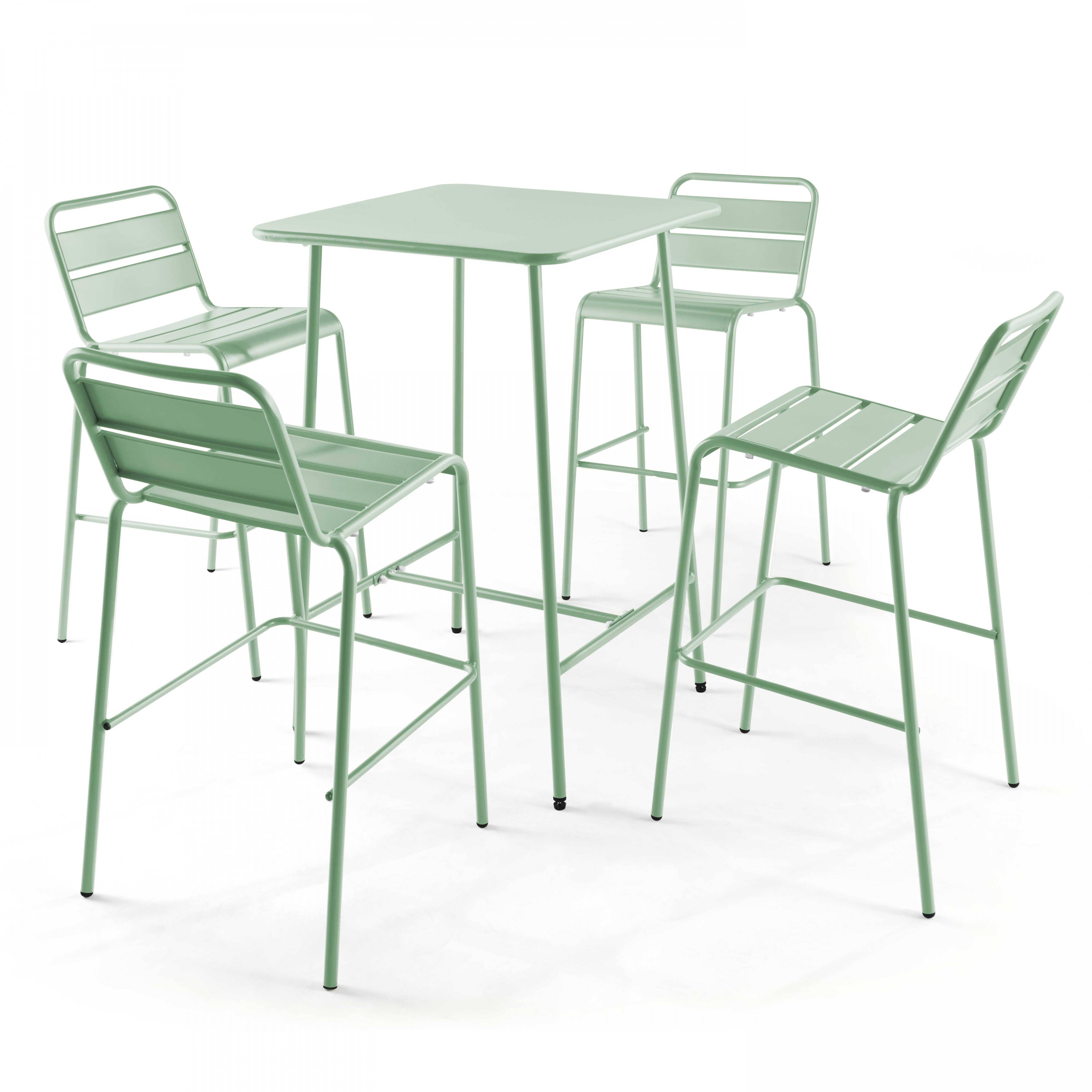 Oviala - Table haute de jardin carrée en acier vert sauge 70cm Palavas - Oviala - Image 6