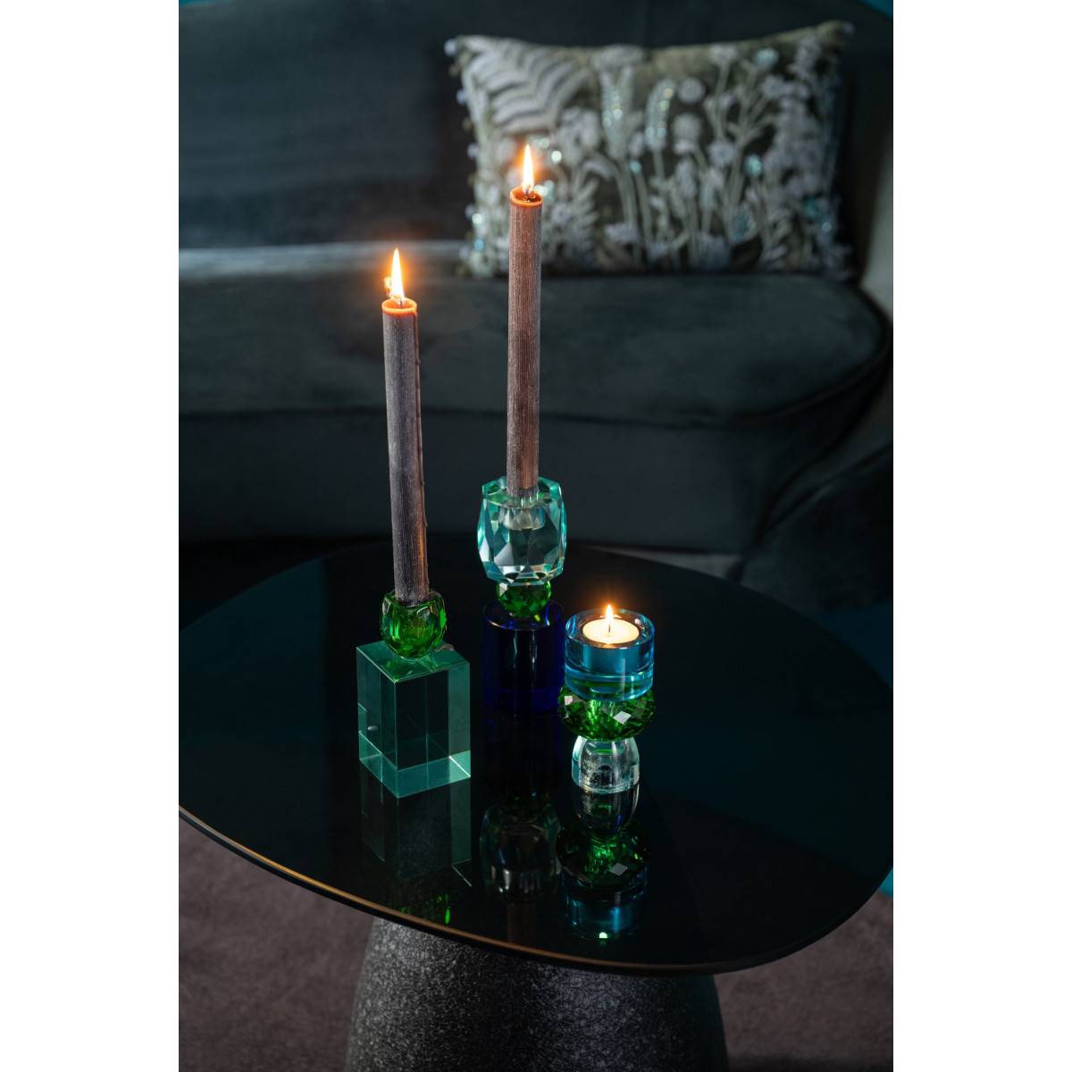 J-Line - Chandelier Design en Verre "Taillé" 11cm Vert & Bleu - Image 6