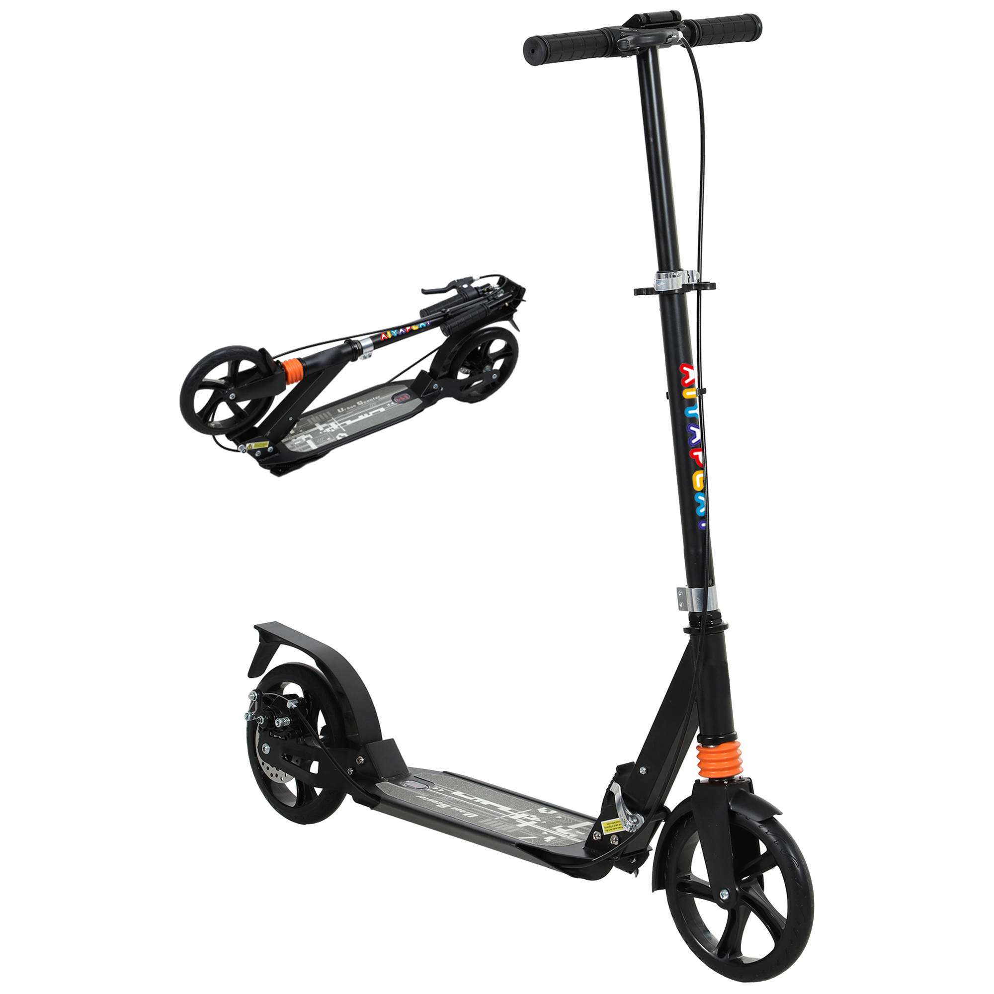 Trottinette enfants, trottinette pliable à 2 roues, guidon à 4 réglages en hauteur, 94 x 36 x 88-103 cm, noir - Image 1