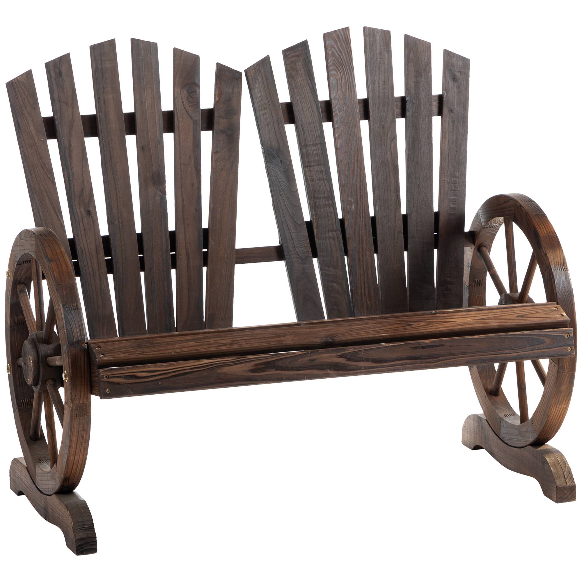 Outsunny - Banc de jardin 2 places Adirondack style rustique chic accoudoirs roues charette bois sapin traité carbonisation - Outsunny - Image 1