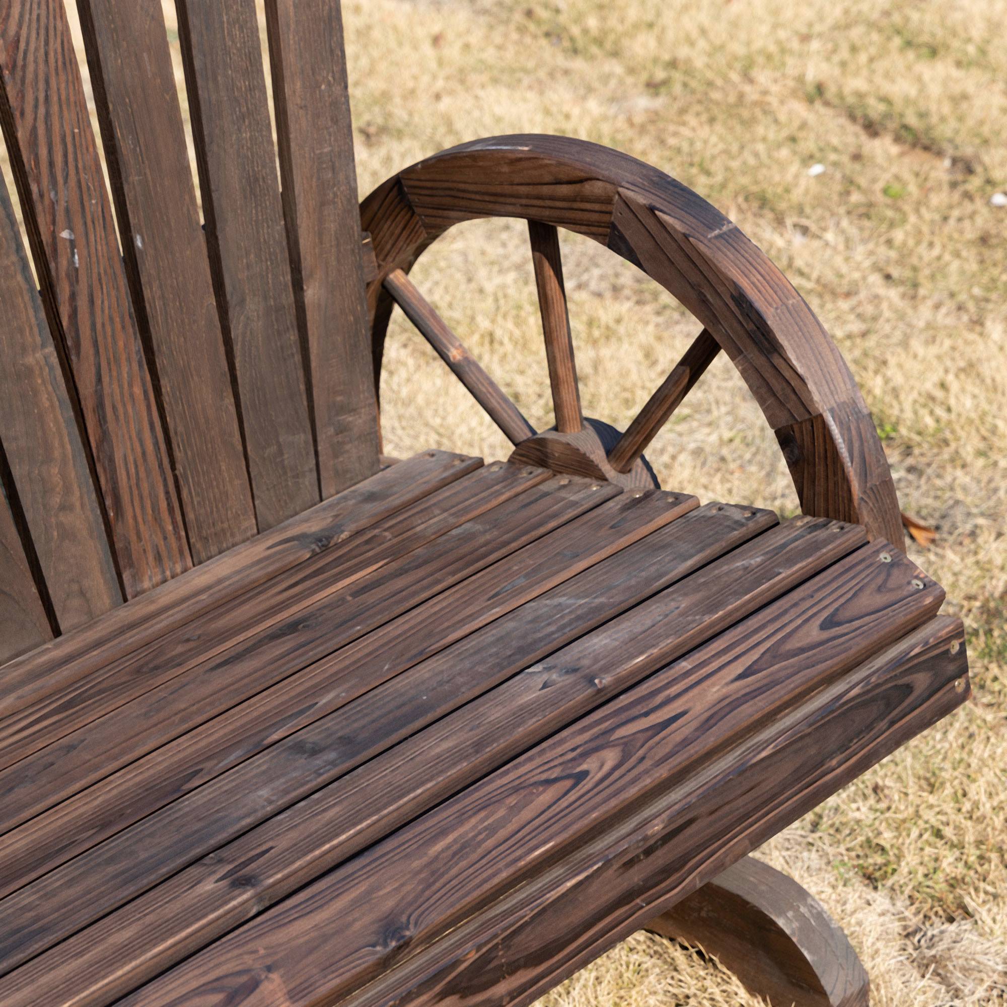 Outsunny - Banc de jardin 2 places Adirondack style rustique chic accoudoirs roues charette bois sapin traité carbonisation - Outsunny - Image 4