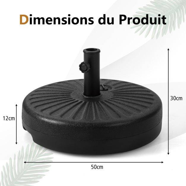 Helloshop26 - Pied de parasol lourd pour parasol 38/48 mm socle parasol extérieur en HDPE rempli de 28 kg sable 18 litres eau 50 x h30 cm - Image 6