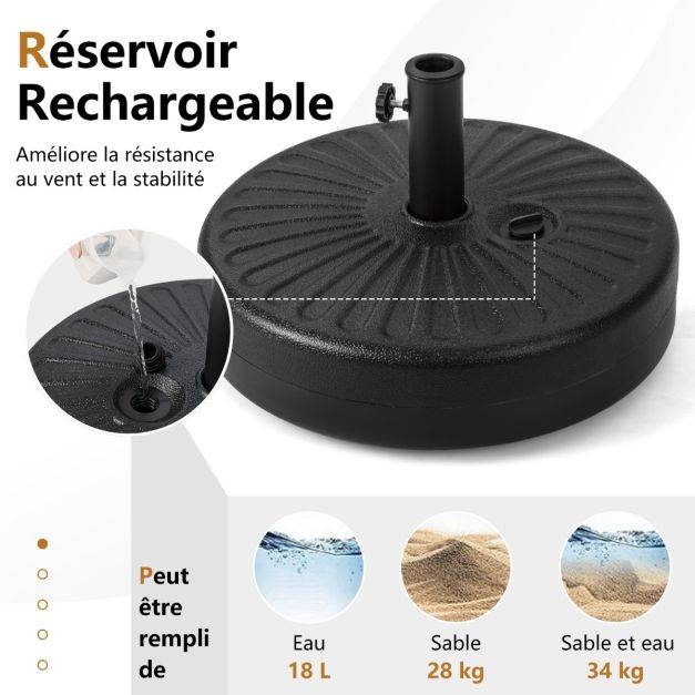 Helloshop26 - Pied de parasol lourd pour parasol 38/48 mm socle parasol extérieur en HDPE rempli de 28 kg sable 18 litres eau 50 x h30 cm - Image 4