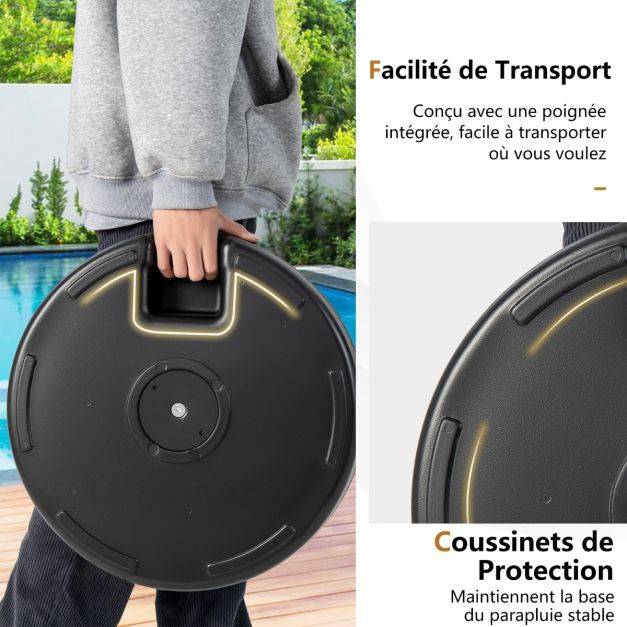 Helloshop26 - Pied de parasol lourd pour parasol 38/48 mm socle parasol extérieur en HDPE rempli de 28 kg sable 18 litres eau 50 x h30 cm - Image 3