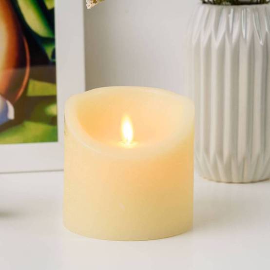 Bougie LED Cylindrique Ø10xH10cm Cire Couleur Ivoire finition rustique Rustic BLANC CHAUD Lotti - Image 5