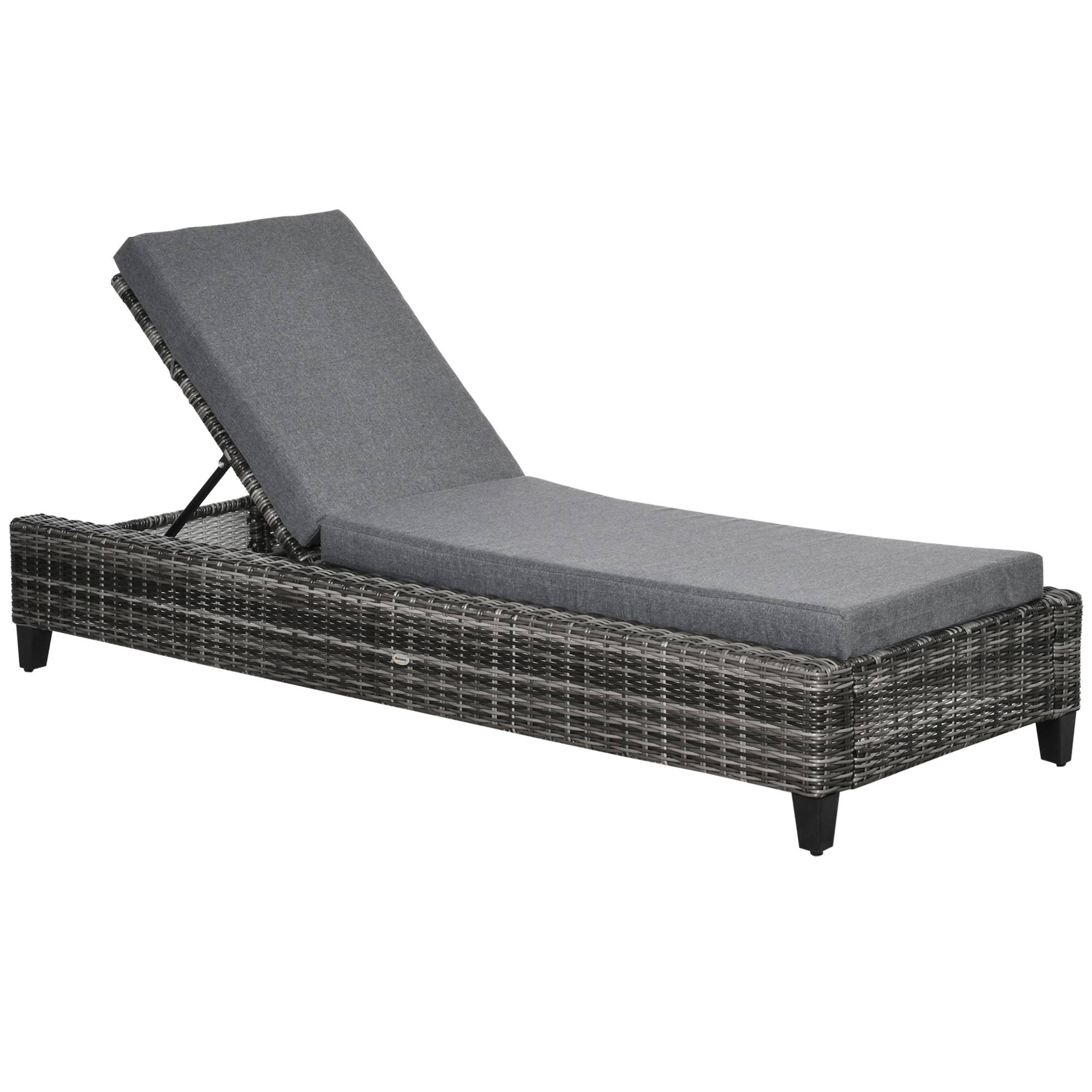 Outsunny - Bain de soleil transat grand confort matelas inclinaison réglable multipositions résine tressée grise - Outsunny - Image 1