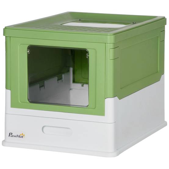 Bac à litière fermé pliable double entrée tiroir amovible avec pelle blanc vert 47x35cm - ComfortXL Outdoor Living - Image 2